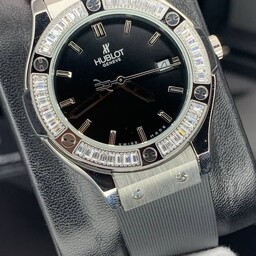 ساعت مچی زنانه هابلوت بند رابر  صفحه مشکی Hublot 