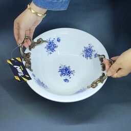 کاسه پذیرایی دستگیره و پایه دار پیوتر طرح گل آبی