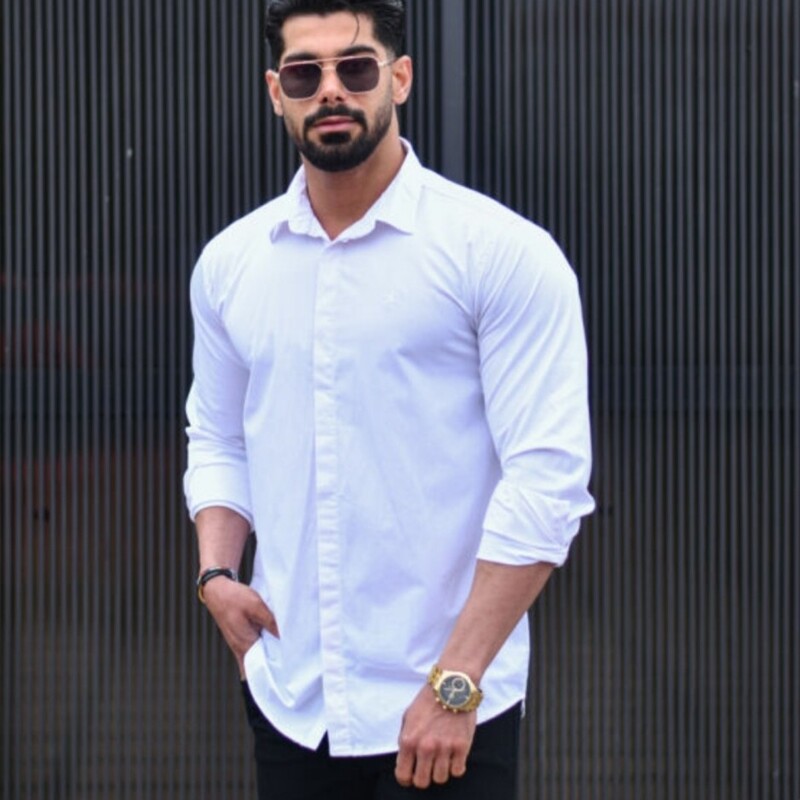 پیراهن مردانه DSQUARED سایز بزرگ رنگ سفید و طوسی 