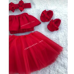 نیمتنه و دامن تور مجلسی پرنسسی لباس یلدایی دخترانه قرمز لباس تولدی لباس دندونی  ست شیک و خاص 