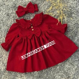 پیراهن یلدایی دخترانه لباس یلدایی قرمز مخمل کبریتی پاییزه دخترانه شیک و مجلسی  خاص