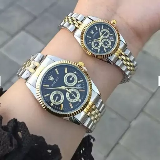 ساعت ست مردانه زنانه رولکس Rolex طرح سه موتوره  صفحه مشکی عمده و تک