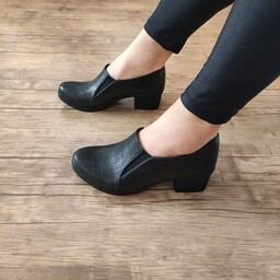 کفش اداری راحتی زنانه دخترانه زیره پیو رویه چرم صنعتی مصنوعی رنگ مشکی سایز 37 تا 40