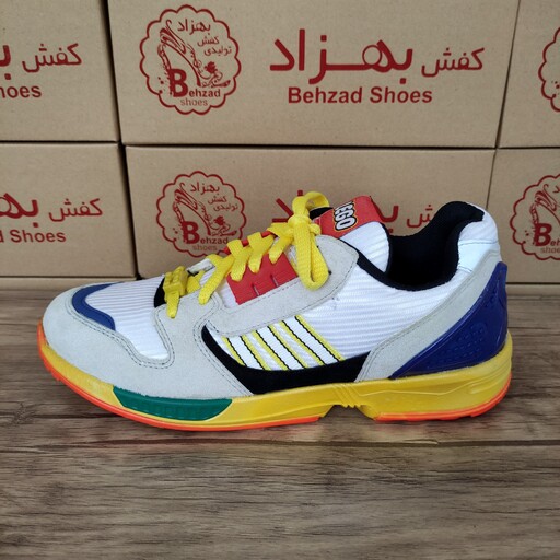 کتانی آدیداس adidas zx8000 مردانه پسرانه سایز 37 تا 44 رنگ سفید زرد لژ 3 سانتی  رویه سوئیت و راشل خارجی راحتی