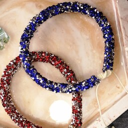 ست دستبند سوارسکی و تریشه در دو رنگ آبی و قرمز