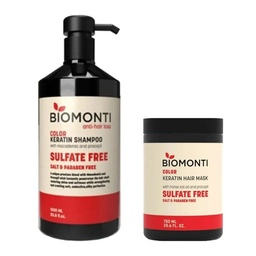 شامپو و ماسک مو بدون سولفات ضد ریزش و کراتینه بیومونتی Biomonti مناسب موهای رنگ 
