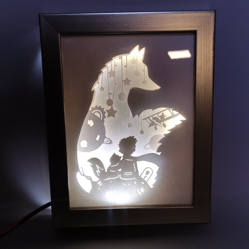 تابلو شازده کوچولو چراغدار و 4 لایه همراه با آداپتور. چراغ خواب shadow box شدوباکس
