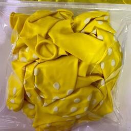 پک 30 عددی بادکنک  خالدار تولد لاتکس سنگین رنگ زرد خال سفید (تست شده قبل از ارسال)