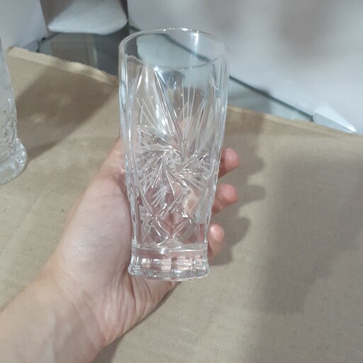 لیوان شربت خوری کریستال تراش دار در دو طرح انجلیکا و خورشیدی در بسته های 6تایی