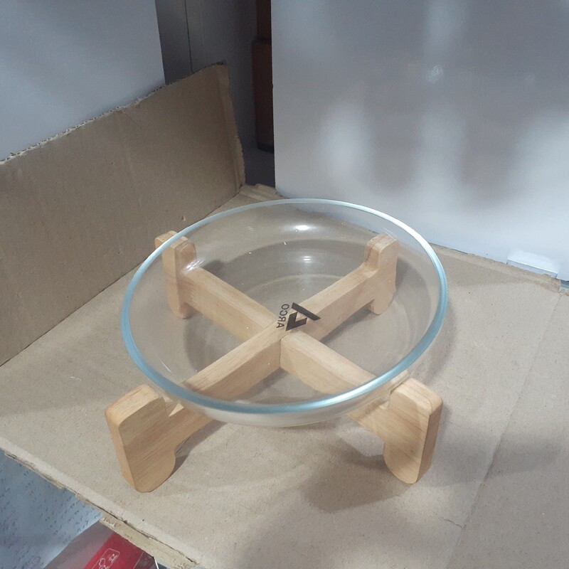 ظرف شیرینی خوری گرد شیشه ای  پایه چوبی  برند ارکو کیفیت عالی  قطر 24 سانت 