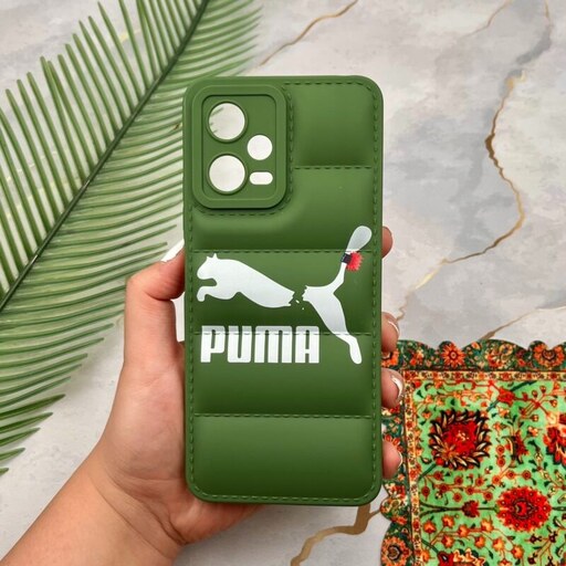 قاب گوشی Poco X5 شیائومی پافری محافظ لنز دار طرح PUMA پوما سبز کد 85042