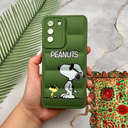 قاب گوشی Galaxy S21 FE سامسونگ پافری محافظ لنز دار طرح کارتونی Peanuts سبز کد 20540