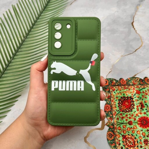 قاب گوشی Galaxy S21 FE سامسونگ پافری محافظ لنز دار طرح PUMA پوما سبز کد 89310