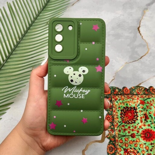 قاب گوشی Galaxy S21 FE سامسونگ پافری محافظ لنز دار طرح Mickey Mouse میکی موس سبز کد 69706