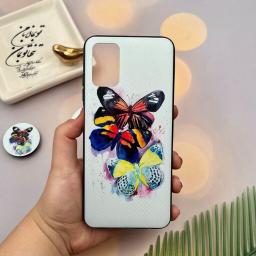 قاب گوشی Galaxy A02S - Galaxy A03S سامسونگ دور ژله ای طرح برجسته فانتزی مدل پروانه پاپ سوکت دار کد 59881