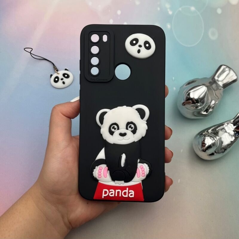 قاب گوشی Xiaomi Redmi Note 8 - Redmi Note 8 2021 شیائومی سیلیکونی عروسکی برجسته بند آویز دار پاندا Panda محافظ لنز دار ک