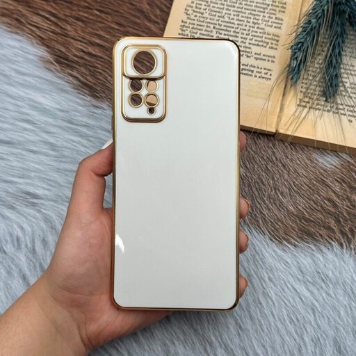 قاب گوشی Xiaomi Redmi Note 11 Pro Plus شیائومی ژله ای مای کیس طرح Gold Line دور طلایی محافظ لنز دار سفید کد 98500