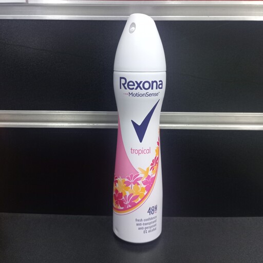 اسپری ضد تعریق و خوشبو کننده رکسونا(Rexona)،مدل tropical،حجم 200ml،ماندگاری 48 ساعته،بدون الکل
