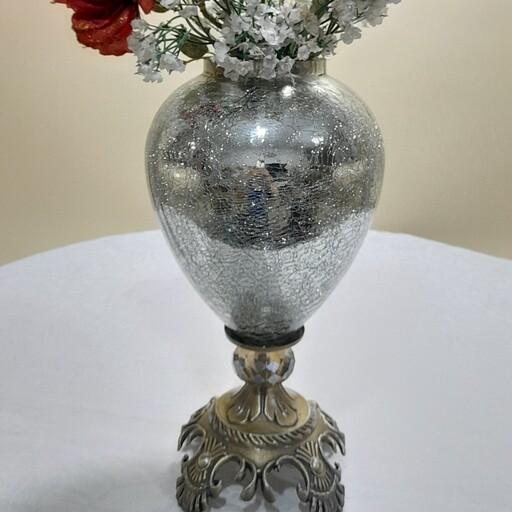 گلدان رومیزی ، بلور ایرانی درجه یک پایه چهارپر آنتیک ثبات رنگ و کیفیت بالا گوی کریستال مناسب جهت دکور و هدیه