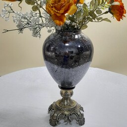 گلدان رومیزی ، قد 35 سانت شیشه دوپوسته پایه چهار پر آنتیک ثبات رنگ و کیفیت بالا  گوی کریستال مناسب جهت دکور و هدیه