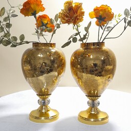 گلدان رومیزی جفت ، شیشه دوپوسته با کیفیت پایه فورتیک با کیفیت بالا گوی کریستال مناسب جهت دکور و هدیه