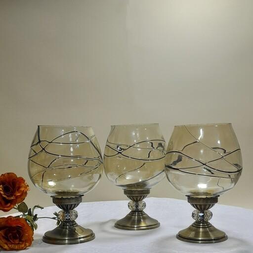 ظرف تنقلات ، شیشه نقش دار دودی پایه برنز  ثبات رنگ و کیفیت بالا  گوی کریستال شامپاین مناسب جهت پذیرایی و هدیه