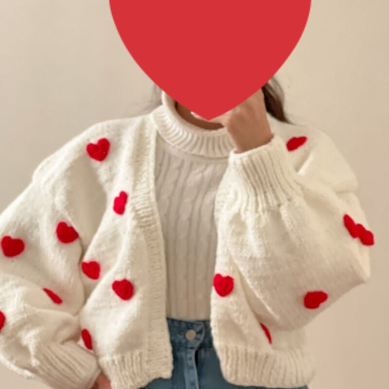 ژاکت دستبافت زنانه مدل قلب قرمز 