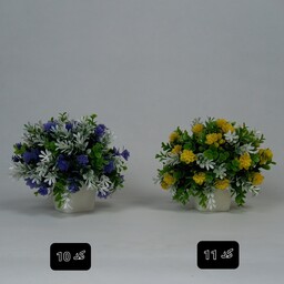  گل شمشاد مصنوعی به همراه گلدان با نمای دو طرفه گرد و پرگل (عالیجناب)