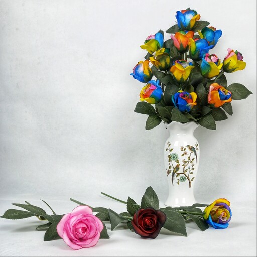 گل مصنوعی رز پارچه ای هلندی تک شاخه کد 211 عالیجناب در هشت رنگ متنوع 