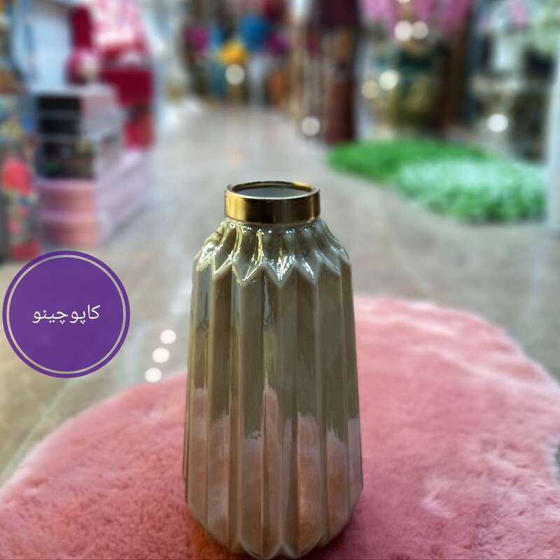 گلدان شیشه ای رنگی رومیزی آبکاری لاستر مدل نازگل (عالیجناب) 