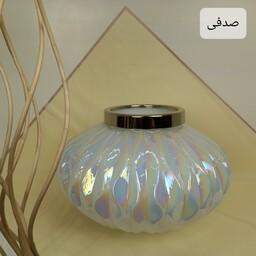گلدان شیشه ای رنگی رومیزی آبکاری لاستر مدل برمودا (عالیجناب) 