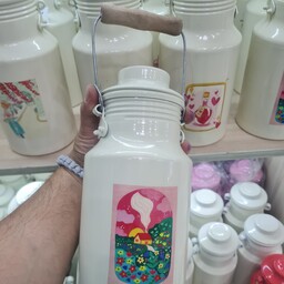 سطل شیر  روحی فانتزی 2 لیتری - بانکه - ظرف روغن یکتا هوم رنگ کوره و دسته چوبی