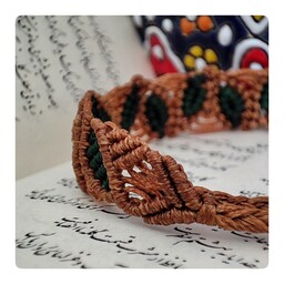 دستبند دست ساز میکرو مکرومه اسپورت طرح برگ رنگ قهوه ای و سبز