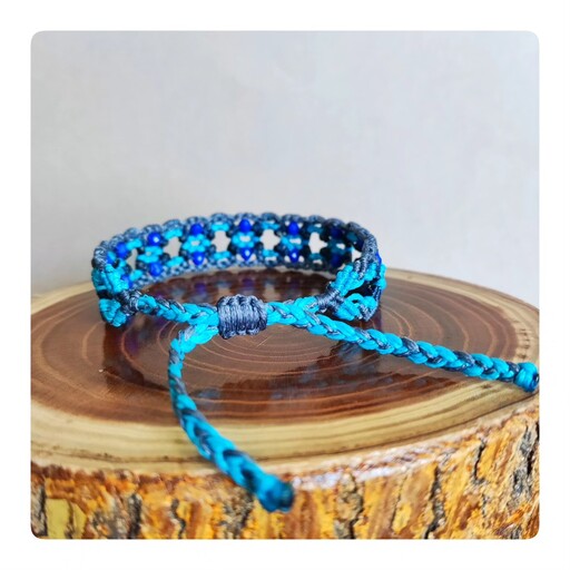 دستبند دست ساز میکرو مکرومه اسپورت طرح سنتی رنگ آبی