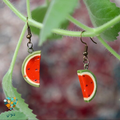 گوشواره دستساز یلدایی طرح نیم هندوانه (رنگ ثابت و نشکن)