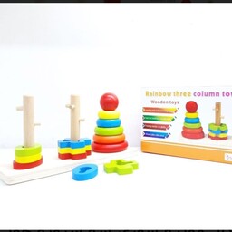 بازی آموزشی مونته سوری برج هوش رنگین کمانی،3 ستون