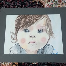 نقاشی چهره  بسیار شیک دختر بچه مداد رنگی و پاستل (کاغذ فابریانو )ابعاد 39در 49 