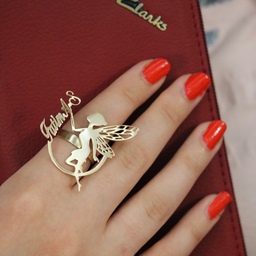 انگشتر فرشته ترکیب با اسم دلخواه استیل رنگ ثابت زنانه 