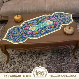 رومیزی رانر  مخمل سنتی طرح گلستان سرمه ای ، طرح اختصاصی مجموعه پرورا، مناسب هفت سین، هدیه و دکور منزل و اپن 