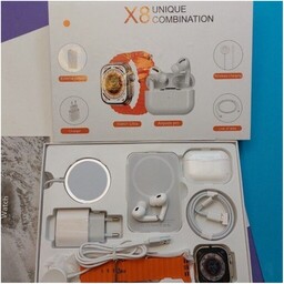 پک ساعت هوشمند و ایرپاد مدل x8 اصلی همراه پاوربانک کابل و شارژر ارسال سریع
