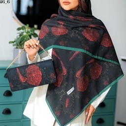 ست کیف و روسری یا شال گل و مرغ سنتی قرمز پاسپورتی یلدایی