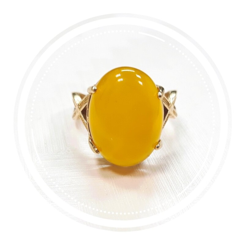 انگشتر طلاروسی  زنانه رنگ ثابت عقیق زرد با ذکر دعای شرف الشمس