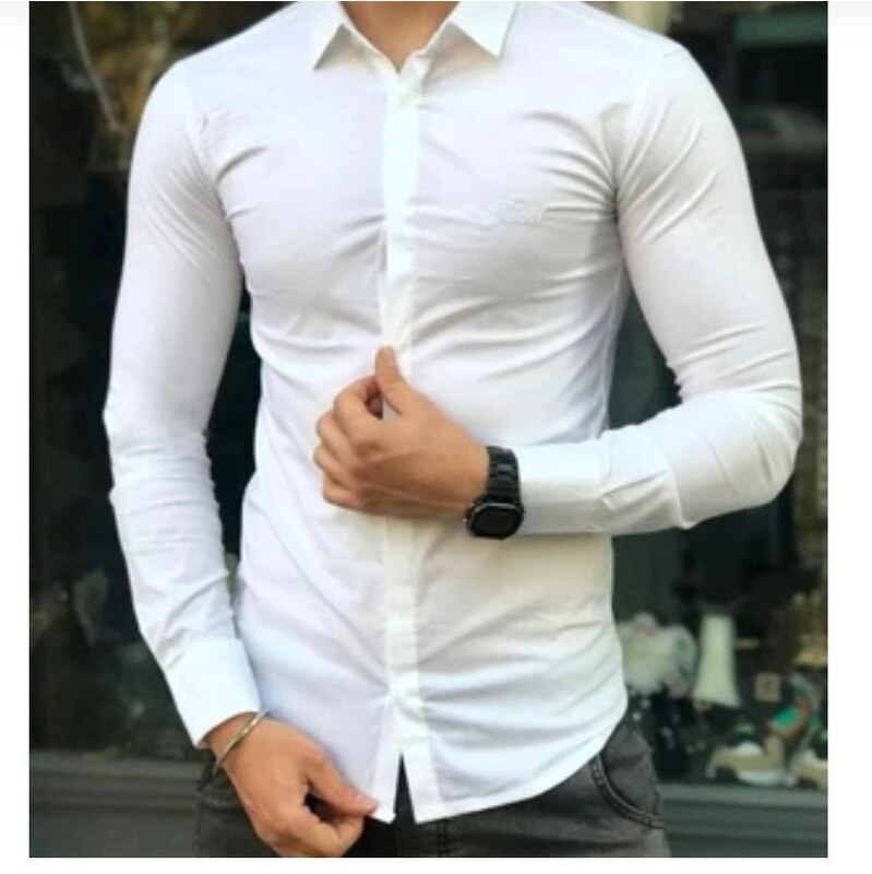 پیراهن آستین بلند سفید اسپورت - مجلسی