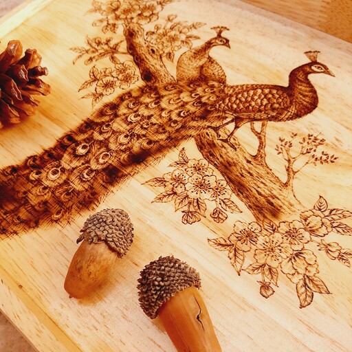 سینی پذیرایی چوبی طرح طاووس
