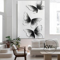 تابلو نقاشی مدرن برجسته پروانه ها سفید و مشکی در رنگهای متفاوت