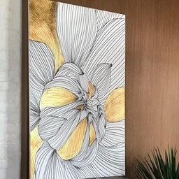 تابلو نقاشی گل مدرن سفید طلایی