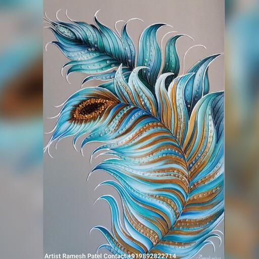 تابلو نقاشی برجسته پر طاووس