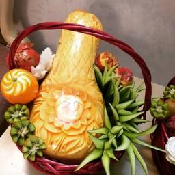 سبد میوه آرایی و سبزیجات با حکاکی کدو حلوایی ظریف و شیک و دیزاین عالی برای عزیزانتون 