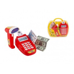 اسباب بازی فروشنده با دستگاه کارتخوان (پوز) و کارت و پول