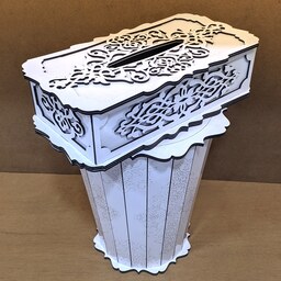 سطل زباله با جادستمال کاغذی مدل اسلیمی سفید